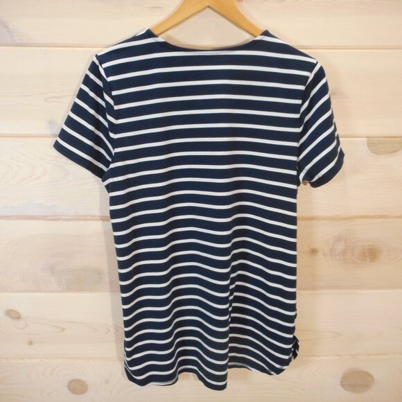 J Jill Fit Progress Shirttail Tee Women's size M Navy White Stripes Short Sleeve - Picture 3 of 9